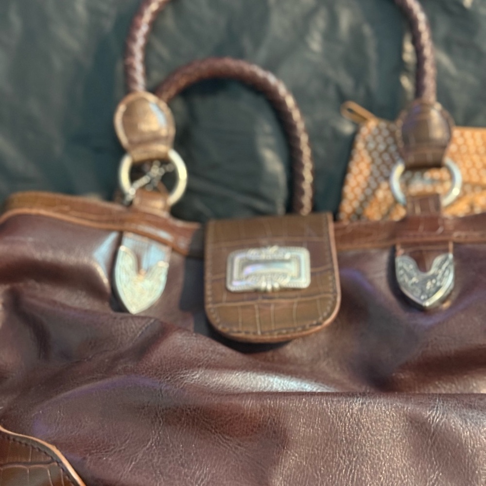 Brown Leather Handbag with Silver Accents